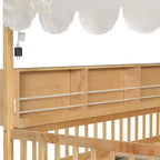 Whisen Vollholz-Bettgestell, Hausbett mit Zaun, 3 Aufbewahrungsregale, Vorhang