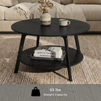 Honigbrauner runder Couchtisch mit 2 Ablageflächen, Maße 80 x 45 cm, ideal für das Wohnzimmer