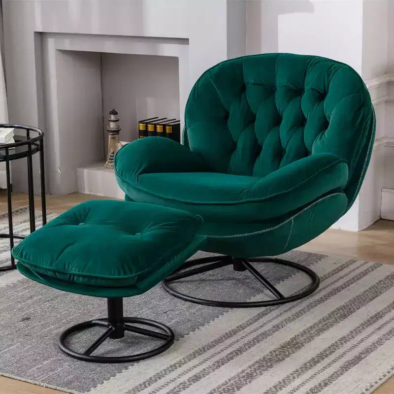 Okak Samt-Akzentsessel mit Ottoman, moderner Armloser Sessel im Mid-Century Stil für das Wohnzimmer, weicher bequemer Sessel zum Fernsehen, Gaming