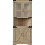 69" Hoher Eckschrank, Bauernhaus-Eckschrank, platzsparender Stauraum, Glastür, verstellbare Einlegeböden, für Wohnzimmer, Küche