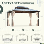 EROMMY Hardtop-Pavillon, Outdoor-Pergola mit Doppeldach & Netzen & Vorhängen, Hochleistungs-Canopy für Terrasse, Garten, Poolparty