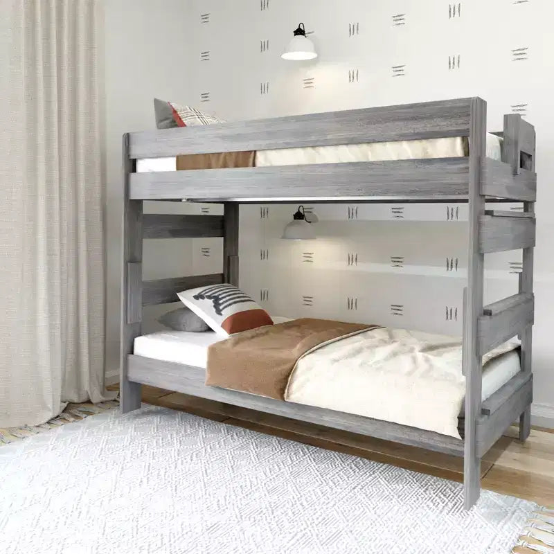 Plank+Beam Massivholz-Bauernhaus-Etagenbett (Einzelbett über Einzelbett) für Erwachsene