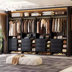 Besiost 4er-Set Kleiderschrank-Organizer mit Holzschubladen und Kleiderstangen