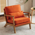 Polster-Akzentsessel aus Leinenmischgewebe mit Holzbeinen und einem Kissen, Beige