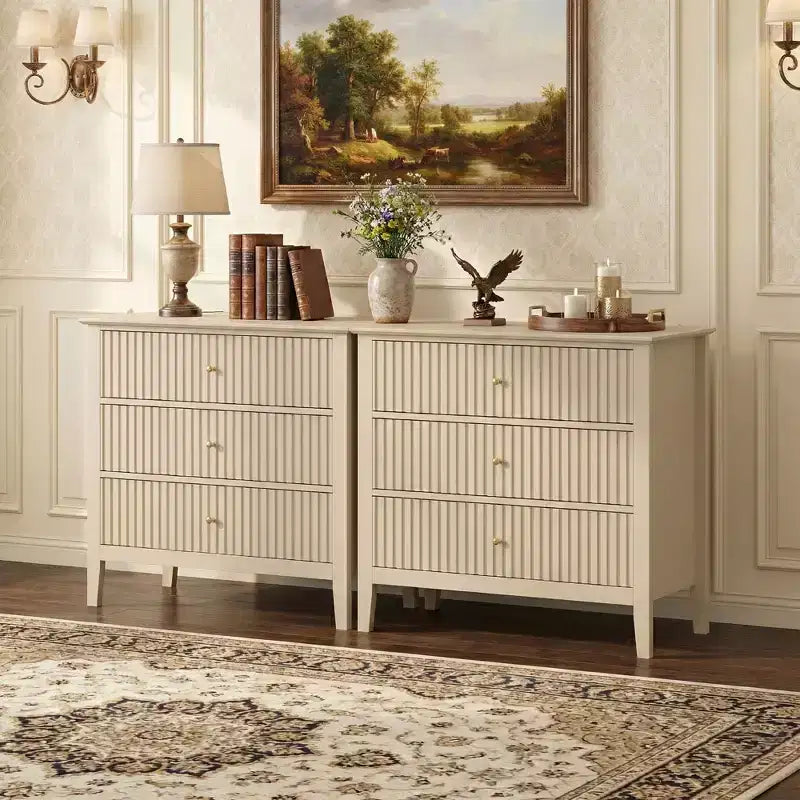 Heynemo Kommode mit 3 Schubladen, lackiert, 76 cm hoher Holz-Nachttisch mit Stauraum, breite moderne Kommode mit Kugelauszug