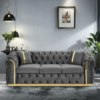 90.6 Samt-Dreisitzer-Sofa mit 2 Kissen, hochdichten Polstern, goldenen Akzenten und Kissen