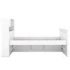 Doppel-/Full Size Captains-Plattformbett mit 4 Schubladen und Ablageflächen, Massivholz-Bettrahmen mit Stauraum-Bücherregal-Kopfteil