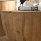Runder Aufbewahrungs-Couchtisch im Retro-Stil aus Holz, geeignet für Wohnzimmer, Esszimmer oder Büro.