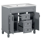 Moderner 36'' Badschrank mit Aufsatzwaschbecken und Spiegelschrank, 2 Türen und 2 Schubladen