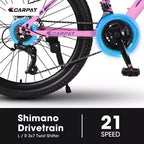 Okak 24/26 Zoll Mountainbike mit 21 Gängen und doppelten Scheibenbremsen, Kinderfahrrad mit 100mm Federgabel, Dirt Bike für Teenager und Frauen