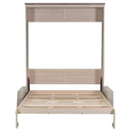 Murphy-Bett in Queen-Size mit Sofa, Queen-Schrankbett aus Holz mit LED-Beleuchtung, klappbares Truhenbett für Gästezimmer, Beige