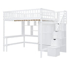 Kiefer-Hochbett mit Schreibtisch und Stauraum
