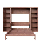 Wandklappbett für Doppel-/Queensize-Betten, platzsparendes Wandbett mit Schreibtisch und Bücherregal, Dunkelbraun – ModernLuxe