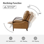 Alex Mid-Century Modern Zigarren-Sessel aus echtem Leder mit manueller Relaxfunktion und geschwungenen Holzarmlehnen