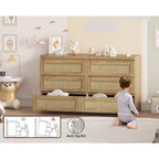 Rattan-Kommode für Schlafzimmer mit 6 Schubladen, 47" moderne Farmhouse breite Kommode, Holz-Aufbewahrungsschrank-Organizer für Kleiderschrank, Wohnzimmer, Flur