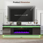 Skyzoo Elektrischer Kamin-TV-Ständer für Fernseher bis 80 Zoll mit LED-Beleuchtung & 4 Wechselstromsteckdosen, TV-Konsole für das Wohnzimmer