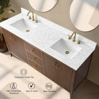 Vanity Art 72 Zoll Badezimmer-Waschtischunterschrank mit Doppelwaschbecken und Kunstmarmorplatte