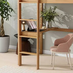 Okak Minimalism Hochbett mit Leiter, Hochbett aus Kautschukholz mit Sicherheitsgeländer und integriertem Schreibtisch, Bettrahmen für Kinder, Jugendliche