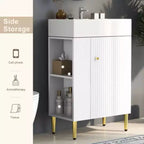 21.6 weißer Badezimmer-Waschtisch, Kombi-Schrank, Badezimmerschrank, Einzelkeramikwaschbecken, Stauraum auf der linken Seite