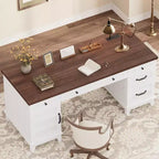 60 Executive Schreibtisch mit Schubladen, Home Office Schreibtisch mit Ladestation, Computer-Schreibtisch aus Holz für Arbeitszimmer, Konferenztisch für Wohnzimmer