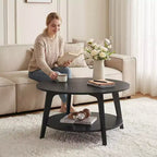 Honigbrauner runder Couchtisch mit 2 Ablageflächen, Maße 80 x 45 cm, ideal für das Wohnzimmer