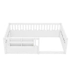 Bellemave Kinder-Bodenbett mit erhöhtem Zaun und Bücherregal, hölzernes Montessori-Bettgestell in Twin-Größe für Mädchen und Jungen