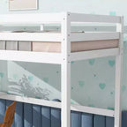 Okak Minimalism Hochbett mit Leiter, Hochbett aus Kautschukholz mit Sicherheitsgeländer und integriertem Schreibtisch, Bettrahmen für Kinder, Jugendliche