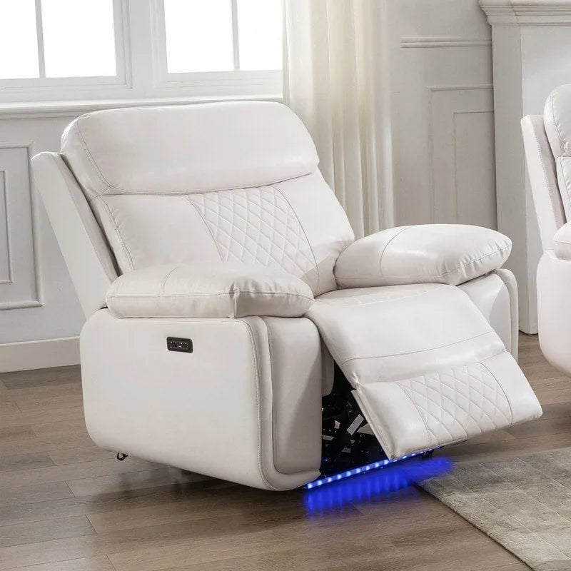 Elektrisches Liegesofa mit kabelloser Ladestation, Leselampe, LED-Beleuchtung für Wohnzimmer, Kunstleder, AC-/USB-Anschluss, Getränkehalter, Schwarz