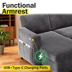 2-in-1 Schlafsofa zum Ausziehen mit Stauraum-Recamiere, Chenille-Ecksofa mit USB-Anschlüssen für das Wohnzimmer