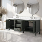 Vanity Art 72 Zoll Badezimmer-Waschtischunterschrank mit Doppelwaschbecken und Kunstmarmorplatte