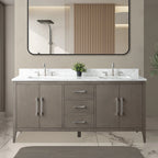 Vanity Art 72 Zoll Badezimmer-Waschtischunterschrank mit Doppelwaschbecken und Kunstmarmorplatte