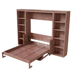Wandklappbett für Doppel-/Queensize-Betten, platzsparendes Wandbett mit Schreibtisch und Bücherregal, Dunkelbraun – ModernLuxe