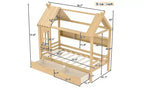 Haus-Plattformbett mit Aufbewahrungsschubladen und Fenster, Massivholzrahmen mit Regalen, kindgerechtes, lustiges Design, Hellweiß