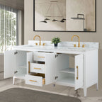 Vanity Art 72 Zoll Badezimmer-Waschtischunterschrank mit Doppelwaschbecken und Kunstmarmorplatte