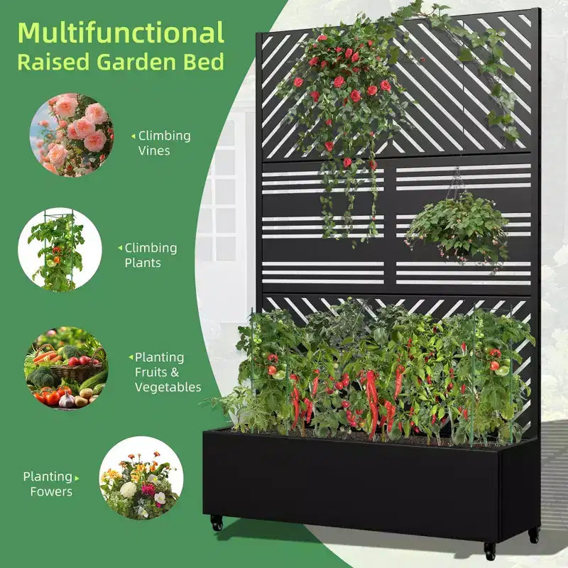 MAYEERTY Pflanzkasten mit Spalier Eisen Schwarz Parallel Line 01 Lamellen klassisch kombiniert Stil 183x119x41cm 3-teiliges Set