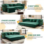 Whisen Velvet 3-in-1 Schlafsofa und wandelbares Schlafsofa im Kingsize-Format mit ausziehbarem Ottomane, getuftetem Design