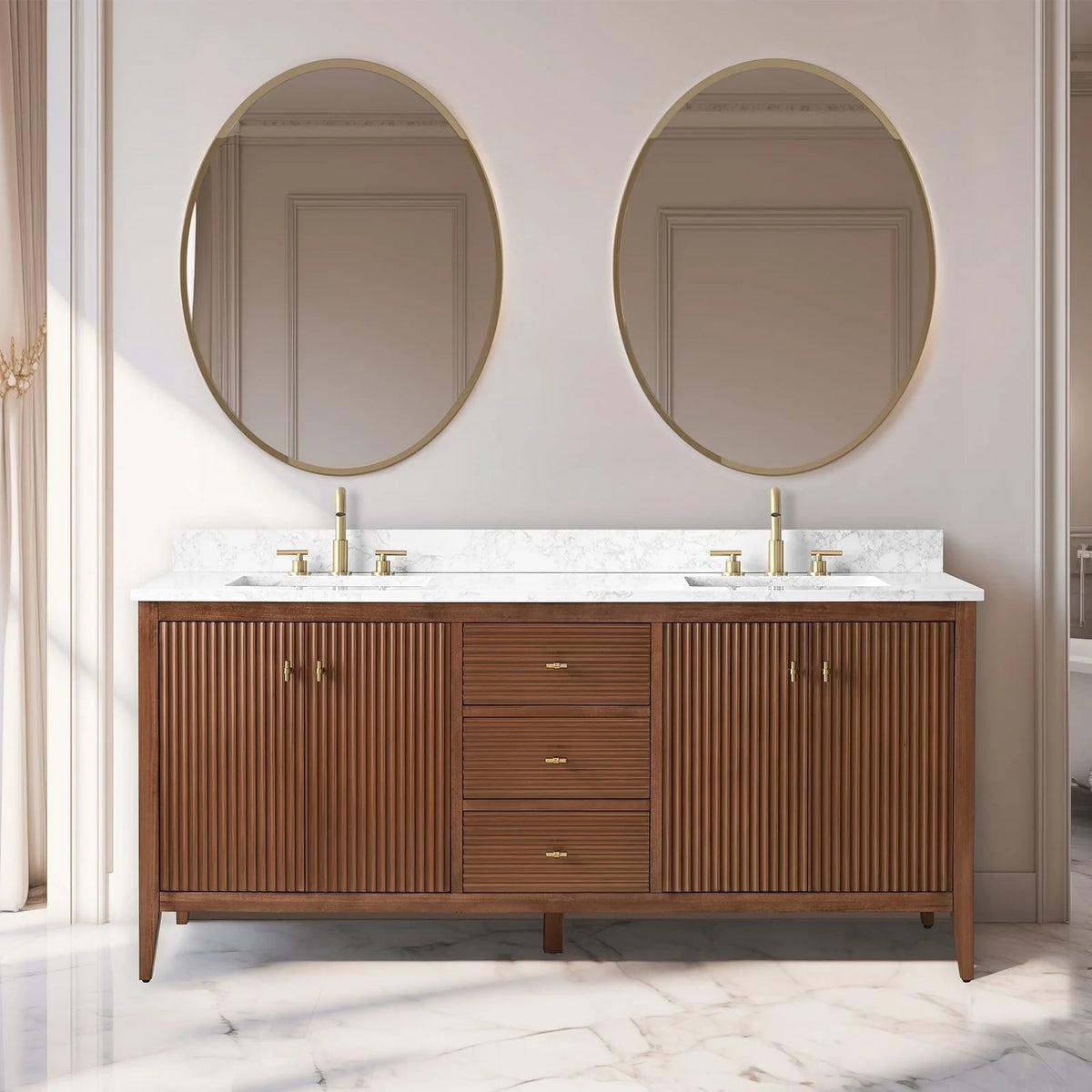 Vanity Art 72 Zoll Badezimmer-Waschtischunterschrank mit Doppelwaschbecken und Kunstmarmorplatte