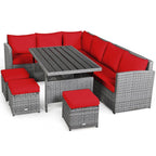 Costway 7-teiliges Terrassen-Essgruppe Rattan-Sofa Couch Ottomane – Details ansehen