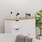 HOMCOM Badschrank mit verstellbarem Regal, freistehender Badezimmer-Aufbewahrungsschrank mit 4 Schubladen und 2 Türen, Weiß