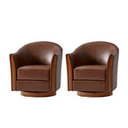 Pocono Transitional Fasssessel aus echtem Leder mit Drehfunktion und Massivholzfuß, 2er-SetArtful Living Design