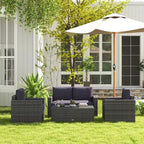4-teiliges Rattan-Sofa-Set, Korbsessel-Set mit Zweisitzer, Couchtisch mit Glasplatte für Garten und Außenbereich