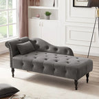 Moderne 60.6 Samt gepolsterte Knöpfe getuftete Chaiselongue mit Massivholzbeinen und Ziernägeln