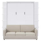 Whisen Modern Design Queen-Size Schrankbett mit Holzrahmen, Sofa und Regalen