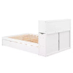 Plattformbett in voller Größe mit Stauraum, Ausziehbett, Kopfteil mit Bücherregal und Ladestation, Bettgestell aus Holz in voller Größe mit Regalen und Schubladen