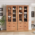 Farmhouse Küchenschrank mit Glastüren, 183 cm Vorratsschrank mit Schubladen und verstellbaren Regalböden für Esszimmer, Bad, Wohnzimmer