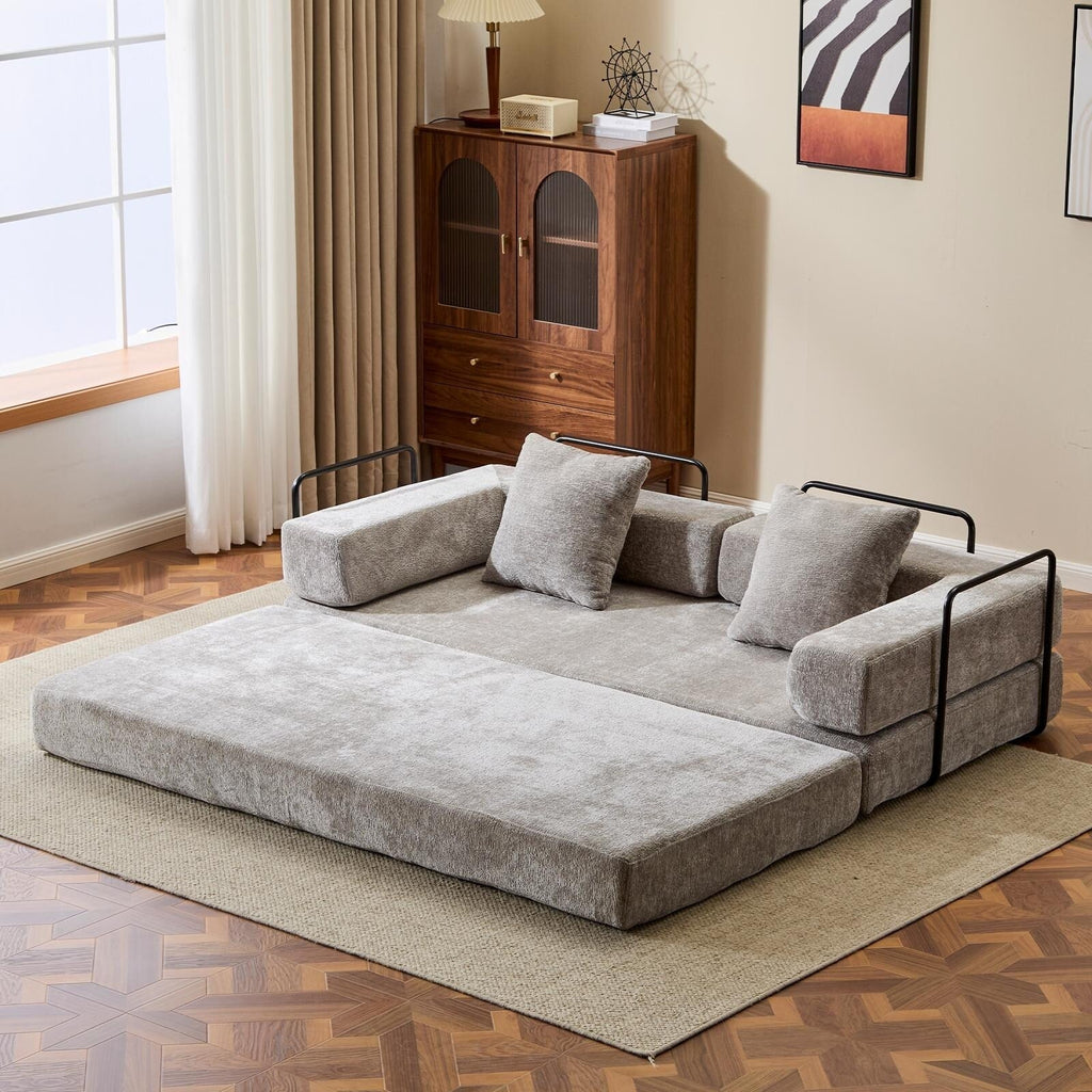 Umwandelbares Bodenschlafsofa mit Rückenkissen, Chenille-Gewebe für Wohnzimmer Schlafzimmer