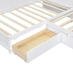 L-förmiges Plattformbett in Twin-Größe mit Rollbett und Ladestation, Holzbettgestell mit Bücherregal