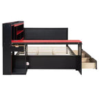 Gamer Hub Tagesbett mit Schreibtisch, RGB-Beleuchtung, Ladestation, Schubladen und Bücherregal-Kopfteil