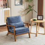 Polster-Akzentsessel aus Leinenmischgewebe mit Holzbeinen und einem Kissen, Beige