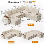 Dyonery 112 Modulares Schlafsofa mit Ausziehfunktion, U-förmiges Schnittsofa mit Stauraum, extra breite und tiefe Sitzflächen für das Wohnzimmer